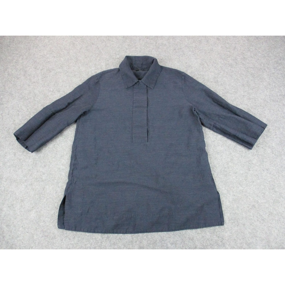 COS Tunic Womens Small Blue Linen Viscose‎ Popover 3/4 Sleeve Shirt Top EU 36